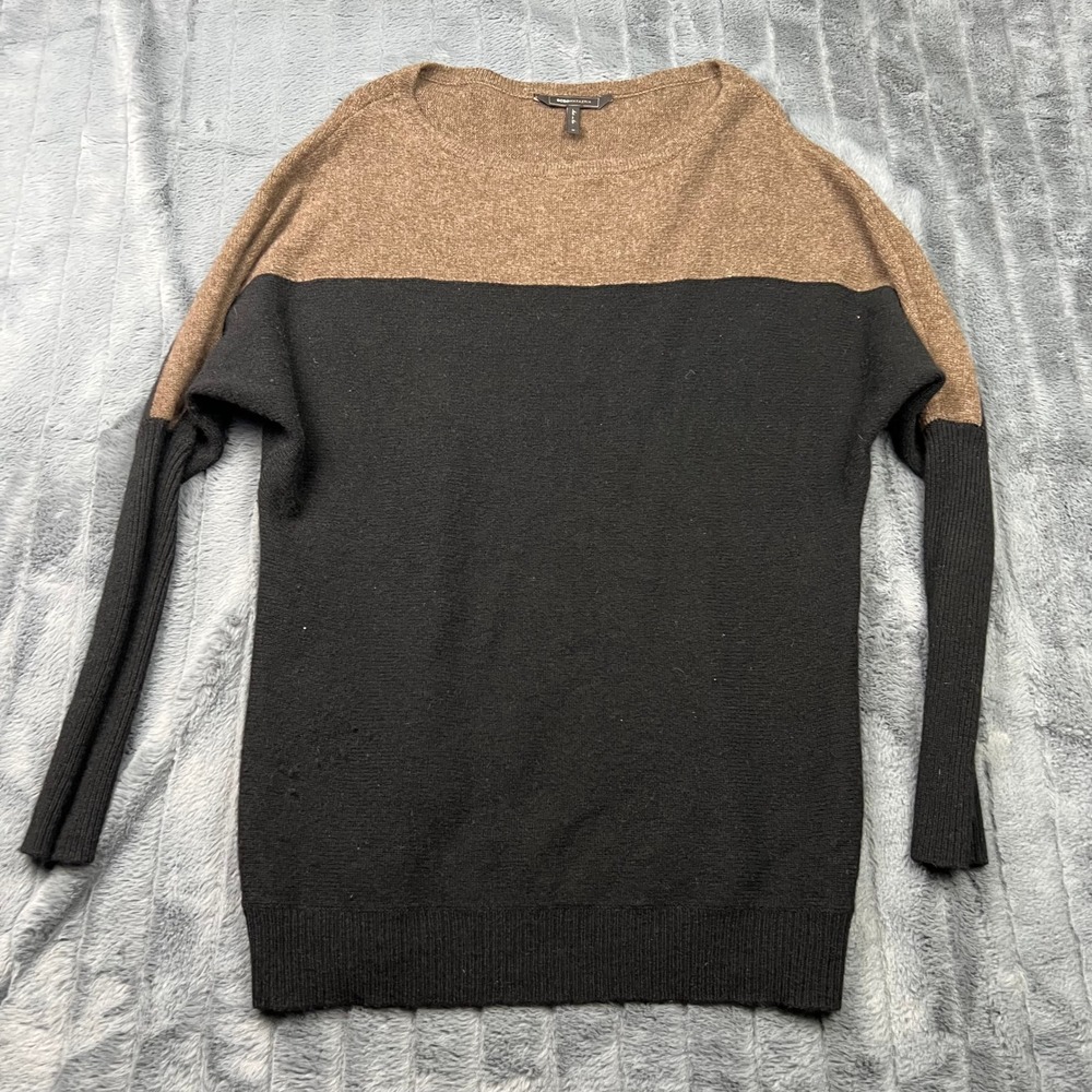 BCBGMAXAZRIA Karlie Wool Yak Colorblock Sweater Brown Black M LQG1G512